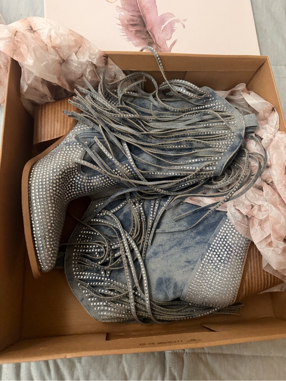 Women’s denim fringe boots - Silver Rhinestone Fringe Boots